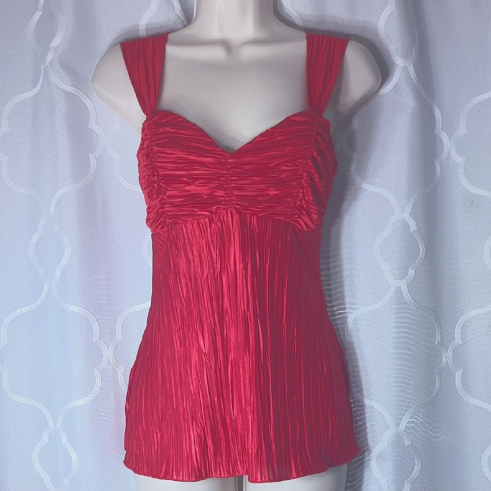 Vintage B-Wear Y2K Red Micro Pleated Babydoll Tank Top Medium